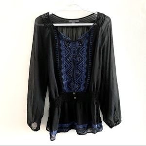 Forever 21 black sheer boho style blouse top